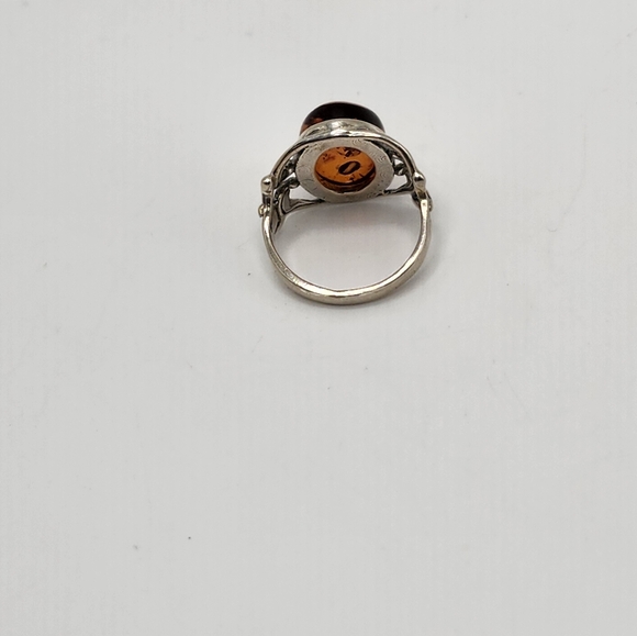 Beautiful AMBER Sterling Silver Vintage Ring.  Marked 925 Pinky or size 4.5 - Picture 6 of 8
